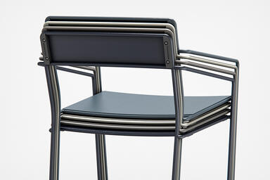 Linia Caf&eacute; Chairs (starting left to right) shown with Ink Blue Texture
