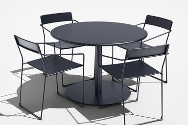Linia Café Chairs shown with Slate Texture powdercoated seat, back and frame