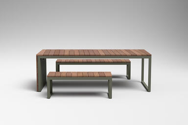 Duo Table Ensemble with stainless steel frames in Olive Texture powdercoat