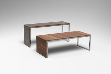 Duo Bar Table with polished stainless steel frame and FSC&reg; Mix Credit Thermally 