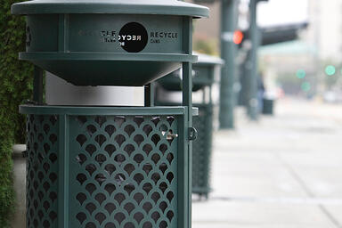 Urban Renaissance Receptacle, side opening, integrated recycle bin, Updrop