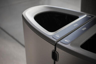 Axis Litter & Recycling Receptacles shown attached with lids in Argento 