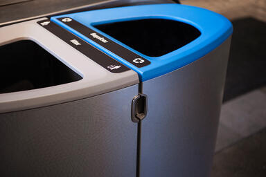 Axis Litter & Recycling Receptacles shown attached with lid in Argento Texture