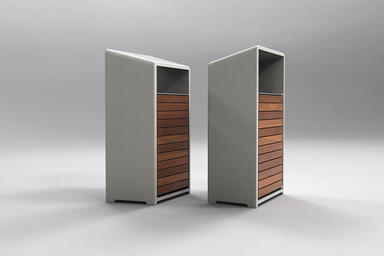 Bevel Litter Receptacles shown with door and back with FSC® 100% Cumaru hardwood