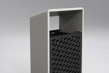 Bevel Litter Receptacle shown with perforated door and back in Dark Grey