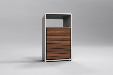 Bevel Litter Receptacle shown with door and back with FSC&reg; 100% Cumaru hardwood 