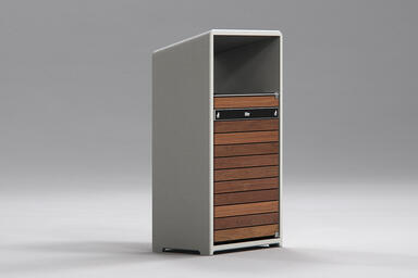 Bevel Litter Receptacle shown with door and back with FSC&reg; 100% Cumaru hardwood 