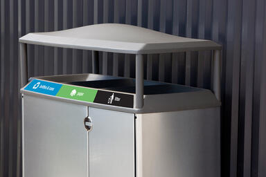 Transit Litter &amp; Recycling Receptacle, tri-stream configuration 
