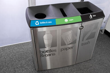 Transit Litter &amp; Recycling Receptacle, tri-stream configuration 