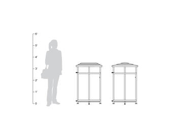 Urban Renaissance Receptacle, side opening, 36 gallon, shown to scale. 
