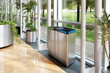 Triad Litter & Recycling Receptacle shown in 16- and 24-gallon configuration 