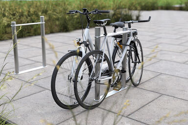 Eleven Bike Racks in surface mount configuration with all elements in stainless 