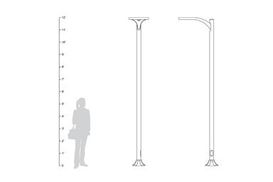 Aptos Pedestrian shown in single luminaire configuration, shown to scale