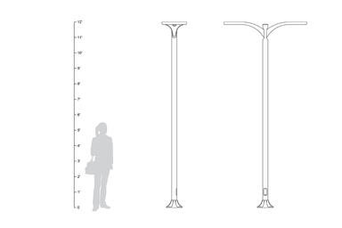 Aptos Pedestrian shown in double luminaire configuration, shown to scale