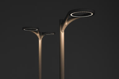 Aptos Pedestrian shown in single and double luminaire configurations