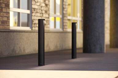 Radia Hardwired Bollards with bodies and cove interiors in Black Texture