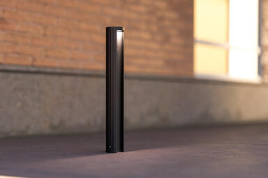 Radia Hardwired Bollard with body and cove interior in Black Texture powdercoat