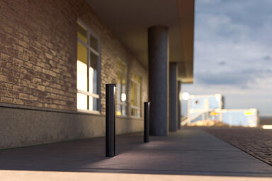 Radia Hardwired Bollards with bodies and cove interiors in Black Texture