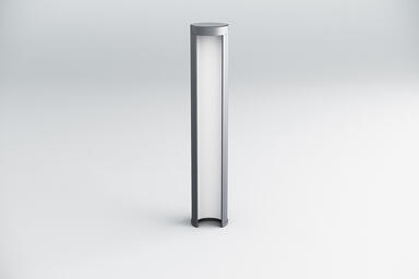 Radia Solar Bollard with body in Cool Grey Texture powdercoat and cove interior 