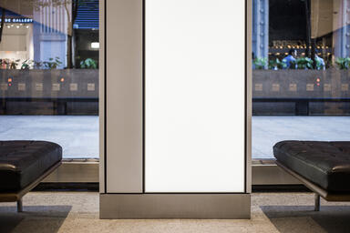 LEVELe Column System, LightPlane Panels with ViviChrome Chromis glass with White