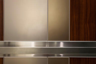 LEVELe-101C Elevator Interior; Minimal panels in Stainless Steel with Seastone