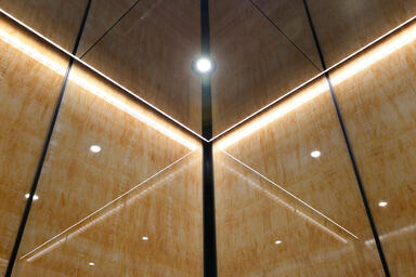 Elevator Ceiling in Fused Nickel Silver with Mirror finish
