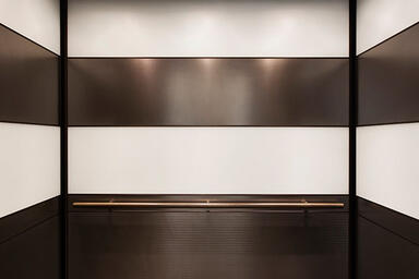 LEVELe-104 Elevator Interior with main panels in ViviChrome Chromis glass, White