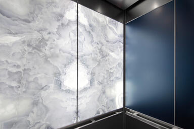 LEVELe-106 Elevator Interior with LightPlane Panels in ViviStone Pearl Onyx 
