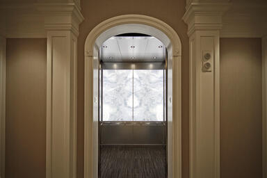 LEVELe-106 Elevator Interior with LightPlane Panels in ViviStone Pearl Onyx 