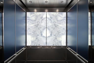 LEVELe-106 Elevator Interior with LightPlane Panels in ViviStone Pearl Onyx