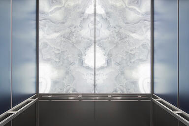 LEVELe-106 Elevator Interior with LightPlane Panels in ViviStone Pearl Onyx