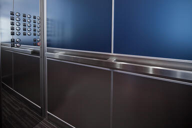 LEVELe-106 Elevator Interior with LightPlane Panels in ViviChrome Chromis glass