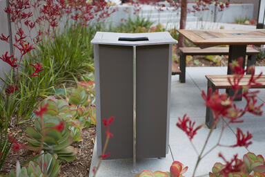 Knight Litter Receptacle shown with Slate Texture powdercoat; Apex Table