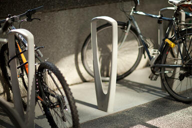 Trio Bike Racks shown with Aluminum Texture powdercoat at Private Location