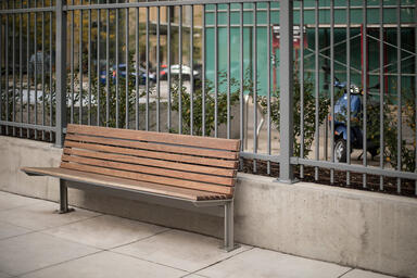 Knight Bench shown in 6 foot, backed configuration with Aluminum Texture