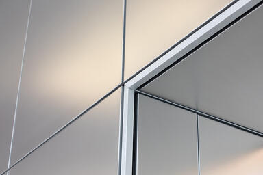 Detail of LEVELe Wall Cladding System with Minimal panels; insets in Stainless