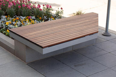 Custom Bench with FSC&reg; 100% Ip&eacute; hardwood slats at 833 East, Milwaukee, Wisconsin