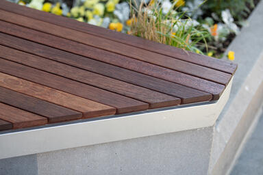 Custom Bench with FSC® 100% Ipé hardwood slats at 833 East, Milwaukee, Wisconsin