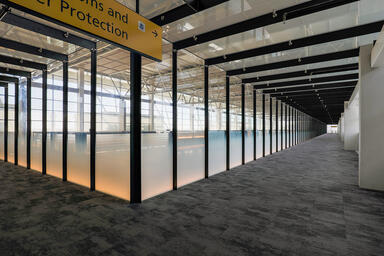 Upper-level corridor with ViviGraphix Gradiance glass in View configuration with