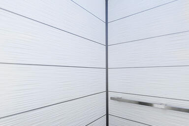 LEVELe-103 Elevator Interior with Capture panels in Bonded Quartz, White 