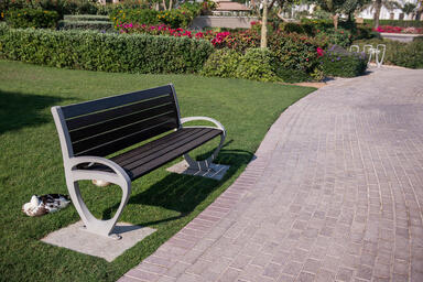 Trio Bench shown in 6 foot, backed configuration with Aluminum Texture powdercoa