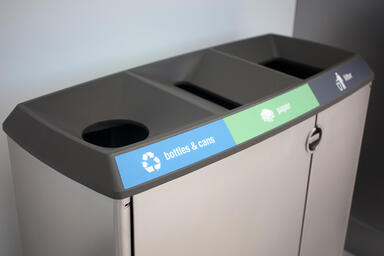 Transit Litter & Recycling Receptacle in tri-stream configuration