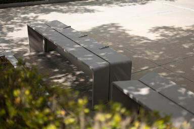 Bevel Benches with custom skate deterrents at A Street Park, Boston, MA