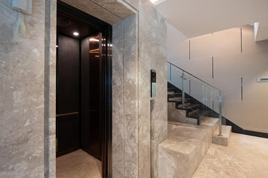 LEVELe-105 Elevator Interiors with customized panel layout; Bonded Bronze