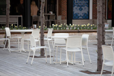 Avivo Chairs with Alabaster Texture powdercoat and Riva perforation pattern