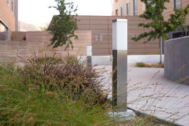 Rincon Bollards shown in Stainless Steel with Satin finish and base with custom