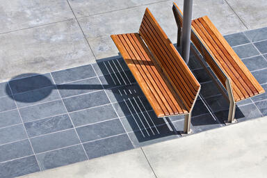 Knight Benches shown in 6 foot, backed configuration with Aluminum Texture 