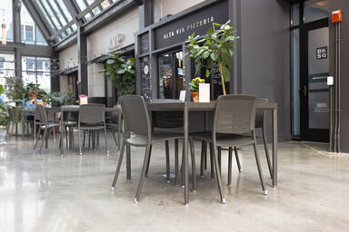 Avivo Chairs with Slate Texture powdercoat and Riva perforation pattern