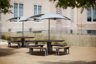 Soleris Sunshades with panels and frames in Aluminum Texture powdercoat