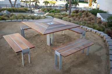 Apex Table Ensemble in four-bench configuration with Silver Texture powdercoated